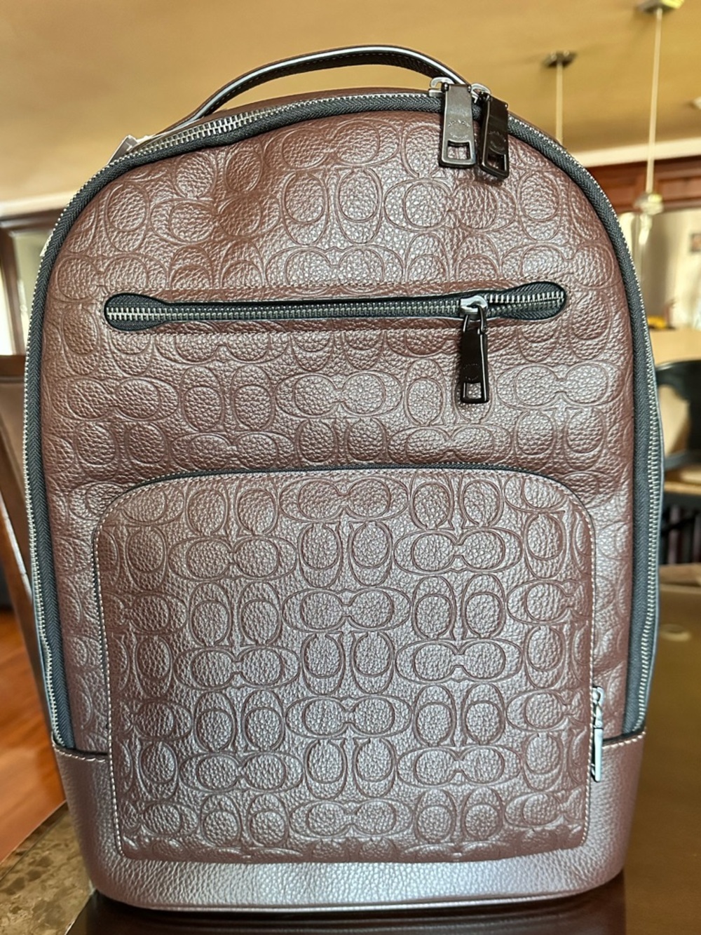 Coach Unisex Brown Embossed Signature Leather Backpack